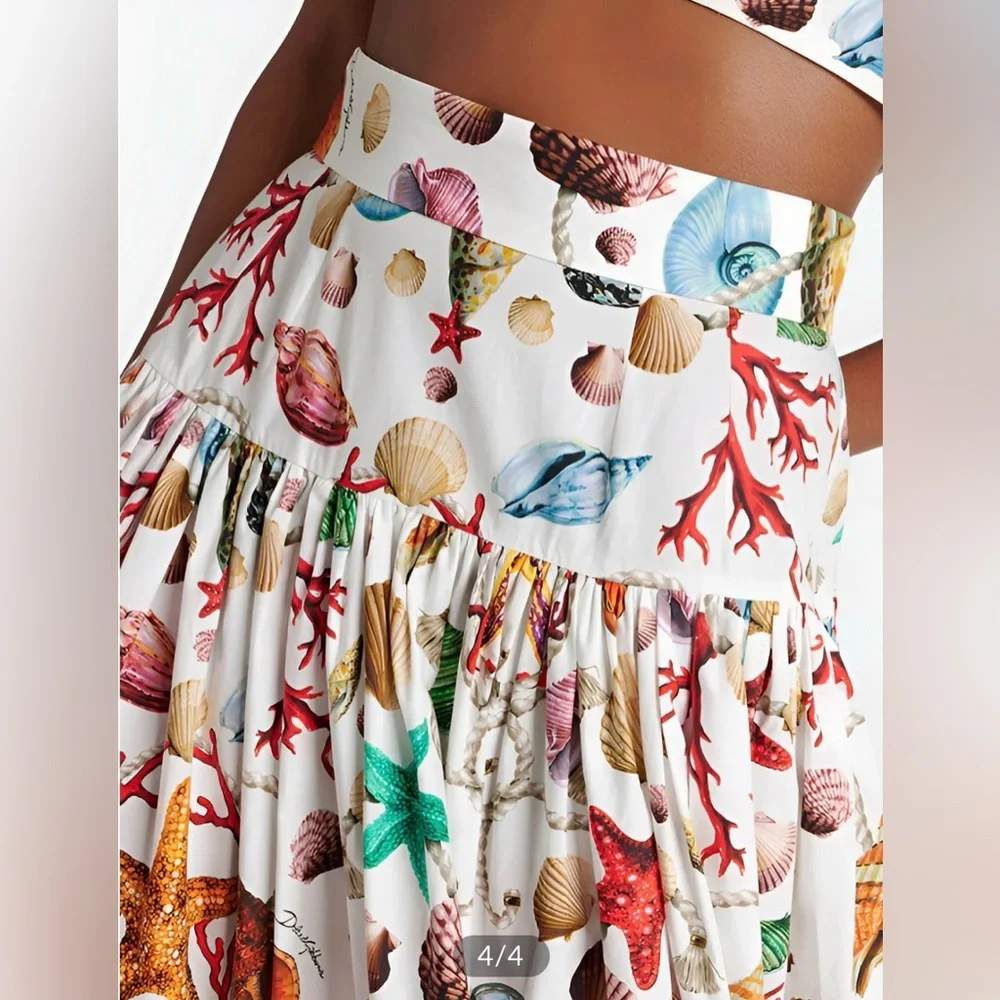 Commense White Tiered Maxi Skirt with Colorful Sea Print - Picture 4 of 4